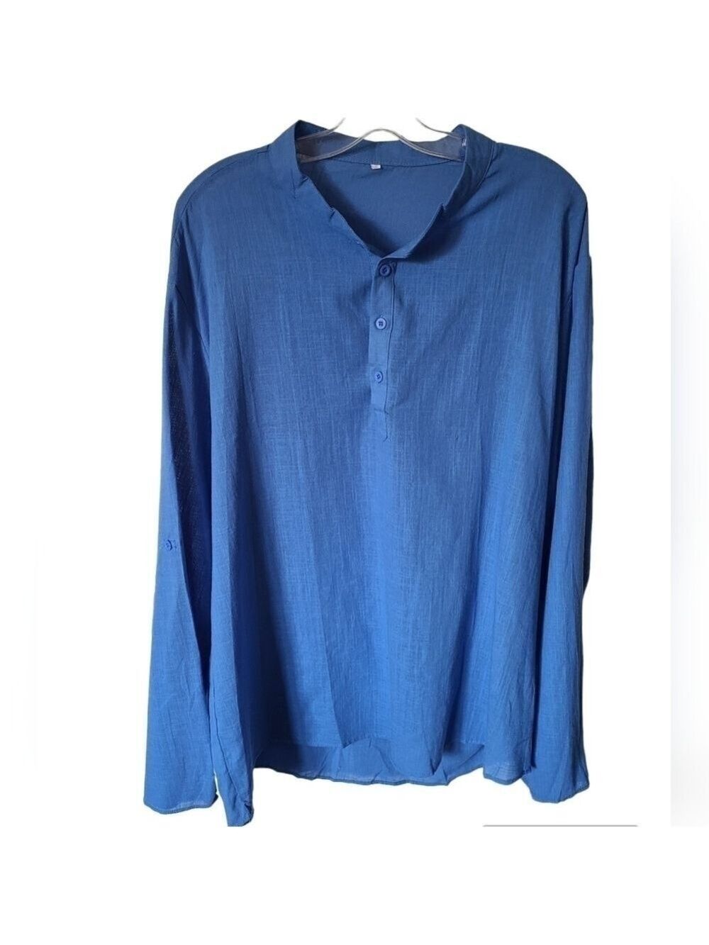 TRÏBE 100% Cotton Blue Long Sleeve Button Front Tunic Blouse Top Size 3XL